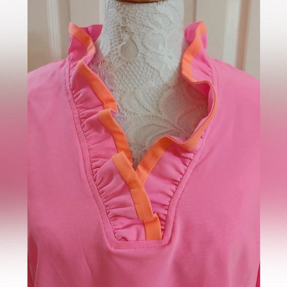 Crown & Ivy, Vibrant Pink/Orange,Women's Pink Ruffle V-Neck Top, EUC, Size XL - Picture 13 of 13